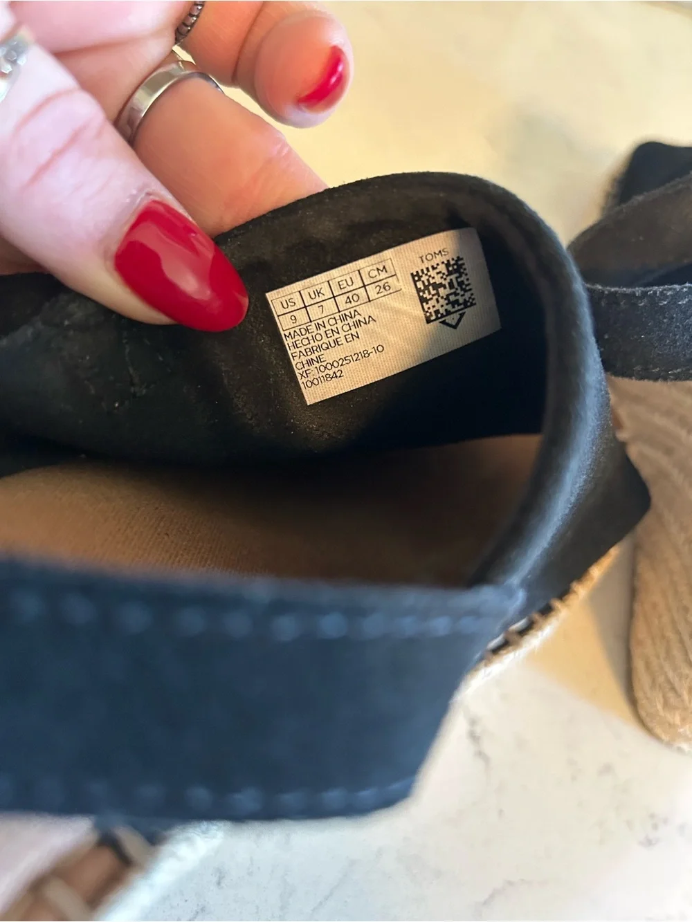 TOMS Monica Black Suede Leather Wedge Espadrille Sandals